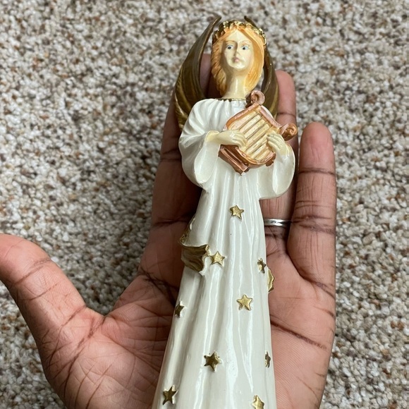 Porcelain  white Angel With golden wings and  Harp - Picture 7 of 7